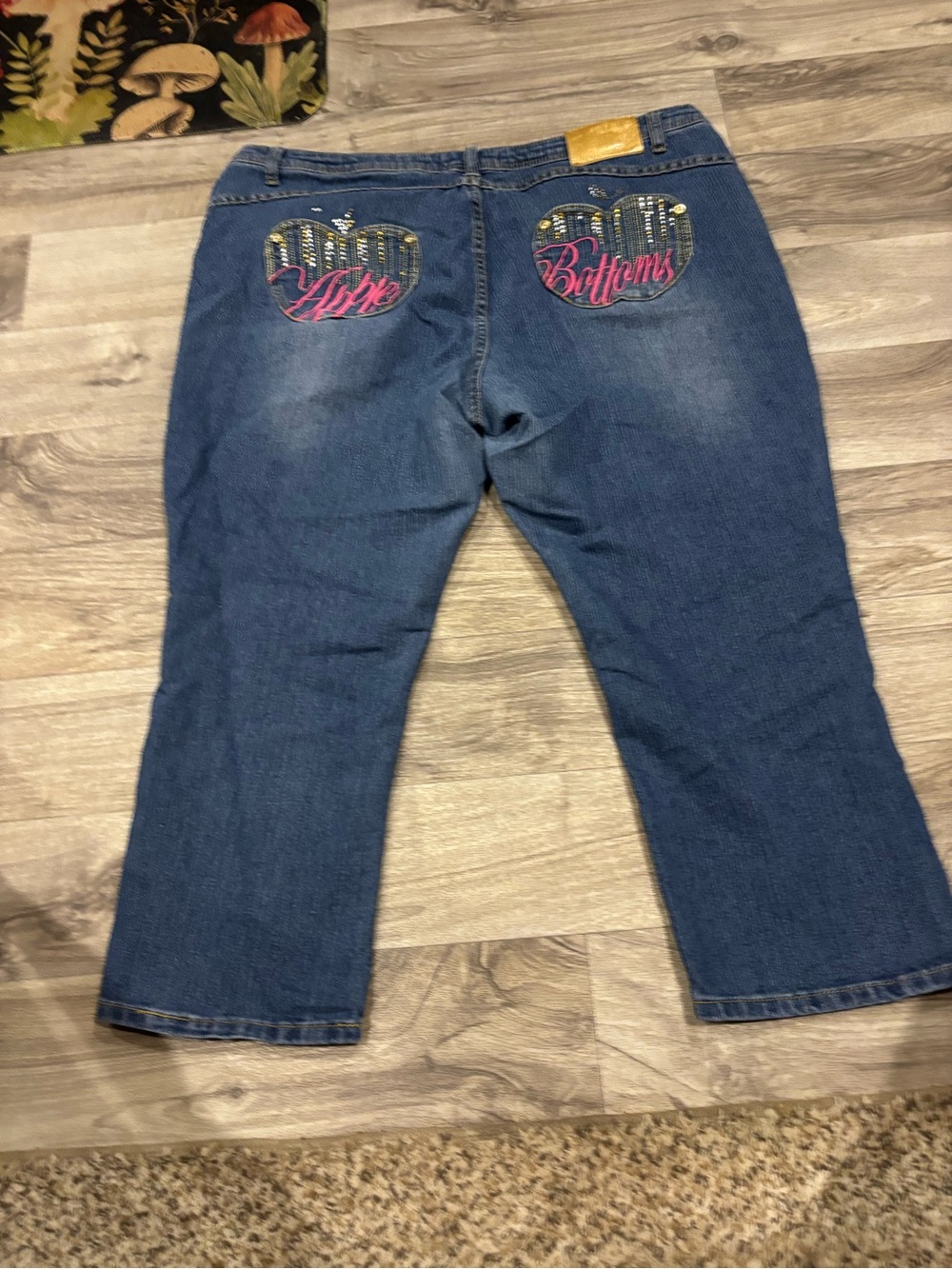 Apple Bottoms Blue Denim Jeans with Pink Embroidered Heart Pockets